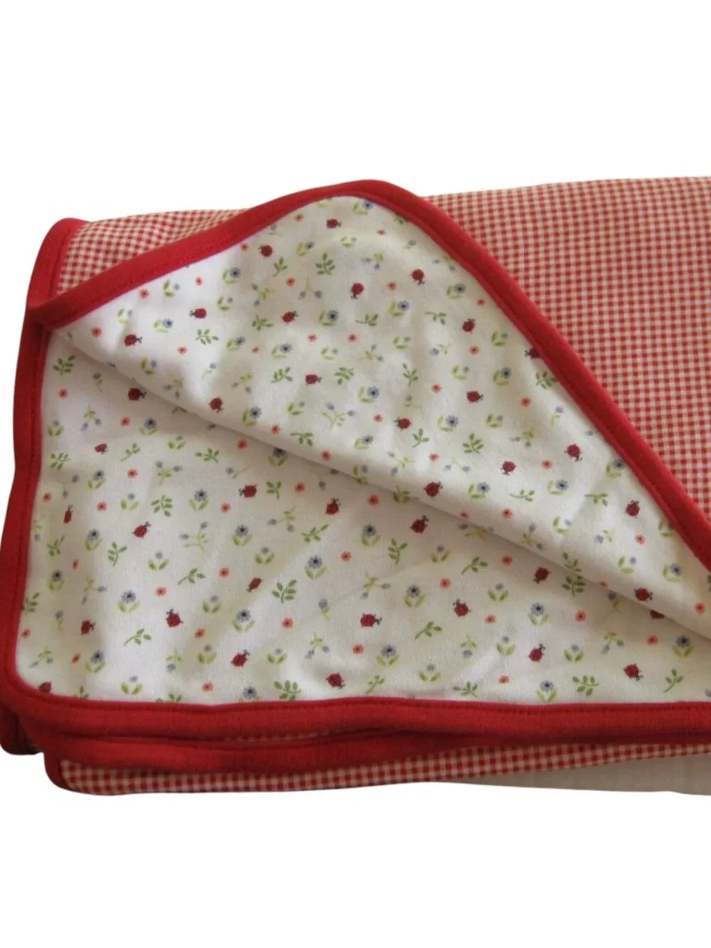 Vintage Y2K Gymboree Red Ladybug Baby Blanket • Gingham Check • Rainbow Tag